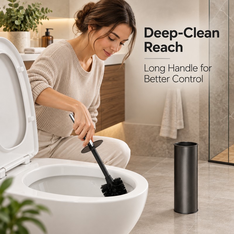 Toilet Brush and Holder Set – Heavy-Duty Long Handle Bathroom