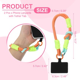 PATIKIL 2 Pcs Wrist Strap, Universal Wrist Lanyard Strap Wristlet Charm Anti Theft Cell Phone Lanyard with Tether Tab, Orange Yellow Blue