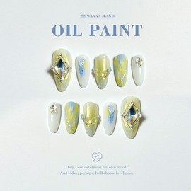 oil painting.Drawing Watercolor Refreshing Unique Emotional Nail - Long Oval / 유화. 드로잉 수채화 청량한 유니크 감성 네일 - 롱오발