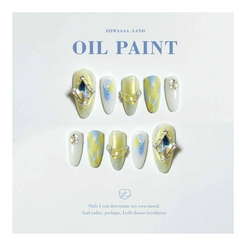oil painting.Drawing Watercolor Refreshing Unique Emotional Nail - Long Oval