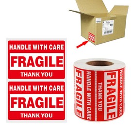 Immuson Warning Fragile Tape, 3" X 2" Fragile Handle with Care Warning Stickers for Shipping and Packing,500 Labels Per Roll (1 Roll)