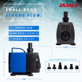 JAJALE 1720 GPH Submersible Water Pump Ultra Quiet for Pond,Aquarium,Fish Tank,Fountain,Hydroponics