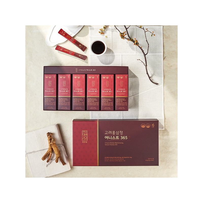 Cheonyangsam 6년근 고려홍삼정 어니스트 365 홍삼스틱 10g x 60포 선물세트+쇼핑백