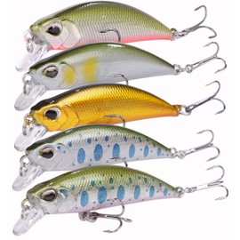 CONTYU Mountain Stream Lures Trout Minnow Set, Sinking, 2.0 inches (50 mm), 0.17 oz (4.8 g), Flat Type, Yamame 5 Pieces (50mm/4.8g, Color B' (Set of 5)