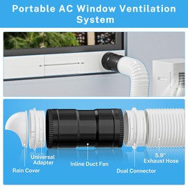 YJHome Portable AC Window Vent Kit with 6 Inch 345 CFM Inline Fan & Universal Coupler, Air Conditioner Window Seal with Plates, Upgraded Rain Cover, Portable Air Conditioner Kit for Sliding