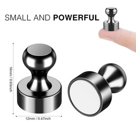 24Pcs Refrigerator Magnets Magnetic Push Pins,Fridge Magnets,Push Pin Magnet, Magnetic Thumb Tacks for Kitchen, Office, School, Whiteboard（ Black-Silver）