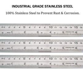 ZZTX Ruler Metal Straight Edge Stainless Steel Ruler 16 Inch Ruler Set Rulers Bulk 1 Pack