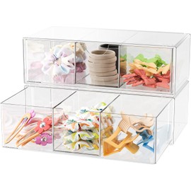 Organizador de accesorios para el cabello para niñas, de acrílico transparente, soporte para lazos, diademas, clips y coleteros para el cabello con divisor extraíble, bonita caja contenedora pequeña