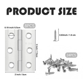 Pack of 8 Hinges Foldable 75 mm x 50 mm, Stainless Steel Door Hinge Hinges, Industrial, Polished, Piano Hinge for Doors, Windows, Cabinets with 48 Screws, Silver