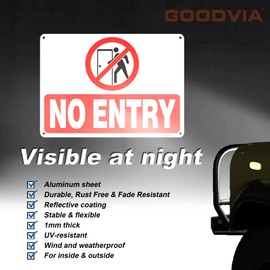 Goodvia No Entry Signs Reflective Aluminum 7 x 10 Inches No Entry Signs Metal with 4 Pre-Drilled Holes Easy Mounting Indoor Outdoor Use 2 Pack