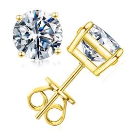 LIAN Moissanite Stud Earrings for Women Sterling Silver 925 Earrings Jewelry Engagement Gifts for Women Men (4 Prong-Gold(1.2ct*2))