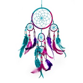 Pink Pineapple Dreamcatcher Colourful with Feathers and Silver Beads: Handmade Dream Catcher in Many Colours – Turquoise Blue, Pink, Purple, Small Dream Catcher (with 12 cm Diameter and 35 cm Long)