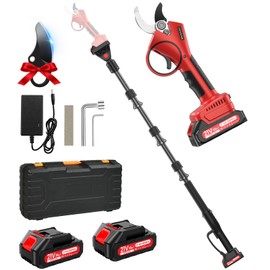 Electric Pruning Shears with Pole, 2-in-1 Cordless Pruning Shears 1.6" with SK7 Blade,8FT Reach,800W Brushless Motor,2 x 21V 2000 mAh Batteries,6–10Hs,Tree Branch Cutter for Gardening Pruning