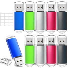 USB Stick 16GB Pack of 10 - Transparent Dust Cap & LED Indicator - For Car Stereo, TV, PC, Laptop (16GB, 5 Colours)