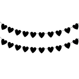 IGJUR 2 Pack Black Heart Garland Banner Goth Garland Gothic Garland Valentines Banner for Emo Party Black Valentines Day Decor Gothic Valentines Decor Black Wedding Decorations