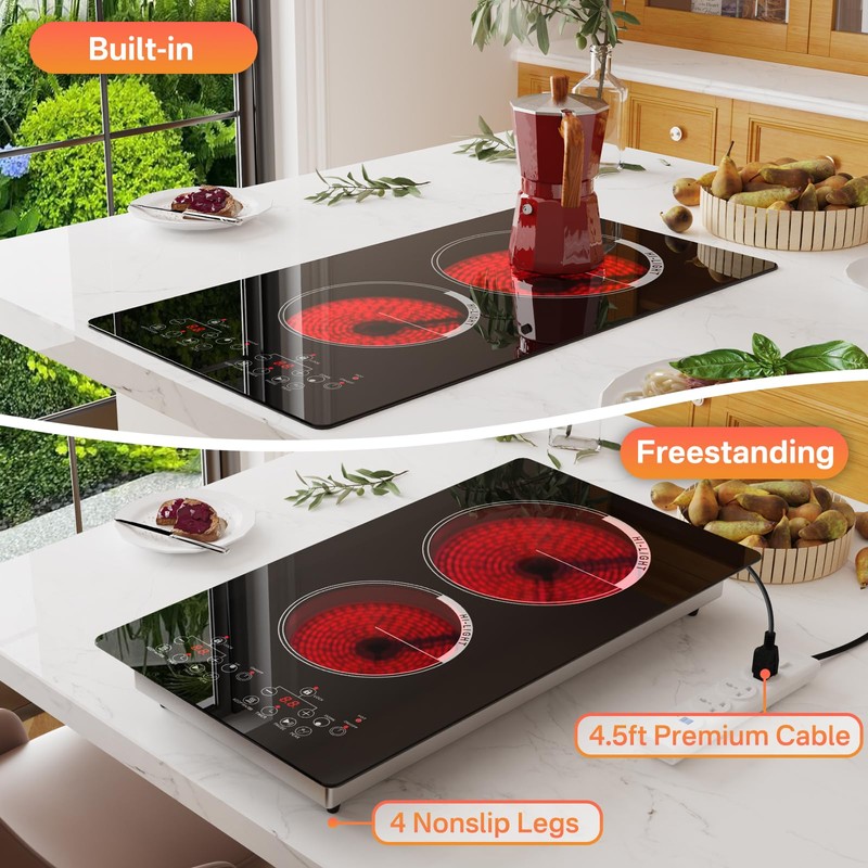 Gveyajo 2 Electric Burner Cooktop, 12 Inch Portable Plug in