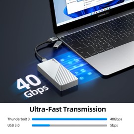 For Thunderbolt 3 (40Gbps) M.2 NVMe SSD Enclosure Compatible with Thunderbolt 3/4 USB 4/3.2/3.1/3.0 Type-C, SANZANG 40Gbps M.2 SSD Enclosure for 2280 M-Key (B+M Key) NVMe SSD, up to 2700 MB/s, Silver