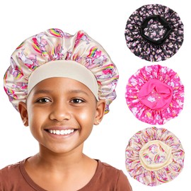KASESSS 3 Stück Seidenhaube zum Schlafen, Kinder Silk Bonnet, Karikatur Schlafhaube Seide, Satin Haarhaube, Bonnet Sleep Cap für Mädchen Jungen, Haar Schlafhaube, Schlafmütze Bonnet für Die Nacht