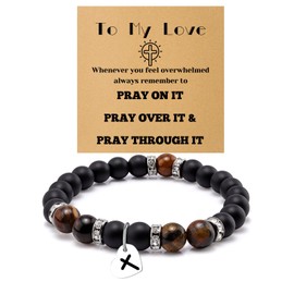 Christian Gifts for Men Baptism Religious Bracelet for Man Him Son Grandson Dad Father Brother Godfather Grandpa Husband Inspirational Faith Based Bracelet Spiritual Jewelry Birthday Graduation Gift