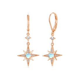 Star Earrings for Women 925 Sterling Silver Rose Gold Star Moonstone Earrings Star Dangle Drop Earrings Star Lever Back Earrings Jewelry Gifts for Women