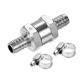 sourcing map Non-Return One Way Check Valve 11mm Barb OD Aluminum Alloy with 2 Stainless Steel Adjustable 6-12mm Hose Clamps, for Water Oil Petrol Fuel Line