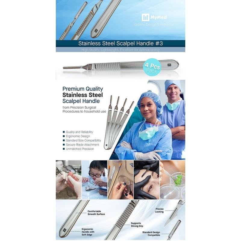 Premium Scalpel Handle Pack of 4 Handles For Dermaplane Blades