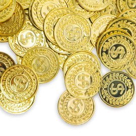 soitzhoc Pack of 100 goldtaler plastic, game coins, toy gold coins for scavenger hunts and party gifts