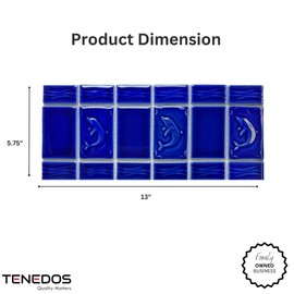 Tenedos Dolphin Royal Cobalt Blue Porcelain Lineup Border Pool Wall Floor Mosaic Tile on Mesh Mounted for Kitchen Backsplash, Bathroom Shower, Decor Accent (1 Piece)