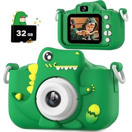 Upgrade Dinosaur Kids Camera, Christmas Birthday Gifts for Girls Boys 3-12, 1080P HD Selfie Digital Video Camera for Toddlers, Cute Portable Little Girls Boys Gifts Toys for 3 4 5 6 7 8 9 Years Old