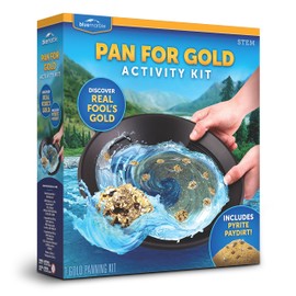 Blue Marble Gold Panning Kit for Kids - Learn to Pan for Gold, Includes Pay Dirt with Real Pyrite Specimens, Reusable Panning Pan, Vial, Tweezers & More