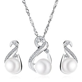 Juego de joyas de perlas de imitación cultivadas de agua dulce, collar con colgante de perla de lágrima de marfil con circonitas cúbicas y perlas de boda para novias y damas de honor, Metal, Metal,