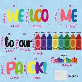 YQUQWN 65 PCS Back to School Classroom Bulletin Board Decorations Set, Welcome to Our Pack Crayon Theme Name Tags with Border, Preschool Classroom Decor for School Wall Cutouts Party Supplies