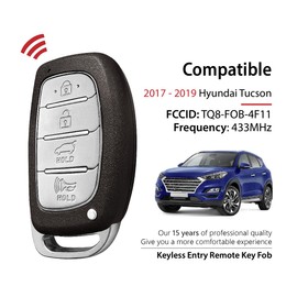 2 Keylessbest Replacement for 2017 2018 2019 Hyundai Tucson Key Fob Remote Control TQ8-FOB-4F11 4 Buttons 433MHz