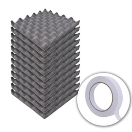 [Large Capacity Corrugated 1.2 inch (3 cm) Set of 12] WhiteLeaf Corrugated Urethane Foam Sponge, Sound Absorption, Cushioning Material, 9.8 x 9.8 inches (25 x 25 cm), Density 55.6 lbs (26 kg) / m3, Double-sided Tape Included for Easy Installation