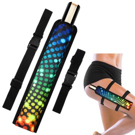 Cosblank Summer Rave Fan Holster Rave Fan Holder Folding Hand Fan Pouch Foldable Fan Sleeves with Waist Belt for Thigh Party (Holographic Neon,Bling Style)