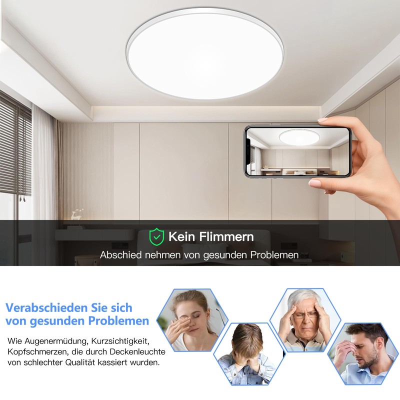 NUODIFAN LED Ceiling Light, 18 W Ceiling Light, IP65 Bathroom