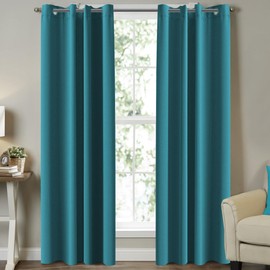 Turquoize Teal Blackout Curtains Themal Insulated Grommet/Eyelet Top Blackout Curtain Drapes for Bedroom Window Treatment Panels Nursery & Infant Care Panels Drapes,2 Panel, 52" W x 96" L, Teal