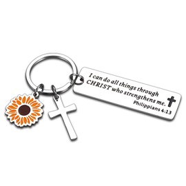 Confirmation Gifts for Teen Girls, Christening Gifts for Girls Boys, Stocking Stuffers for Kids, Sunflower Cross Keychain, I Can Do All Things Through Christ, Baptism Gifts for Adults, Jesus Keychain