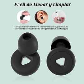 Tapones para Oídos, Tapones de Silicona con 3 Pares de Almohadillas, 30 dB de Reducción de Ruido, Lavables, Tapones Auditivos para Dormir, Estudiar, Viaje, Concierto (Negro)
