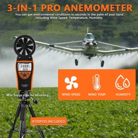 GOYERRNES Handheld Anemometer with Tripod, for Wind Speed Temp Humidity, Digital Rechargeable Air Flow Gauge Meter, Portable CFM Measuring Device for HVAC Outdoor Shooting Golf Drone Flying