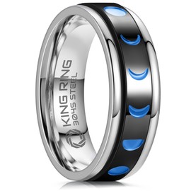 King Ring 8mm Triple Moon Spinner Ring – Fidget Ring for Men & Women K44 – Silver Black 08