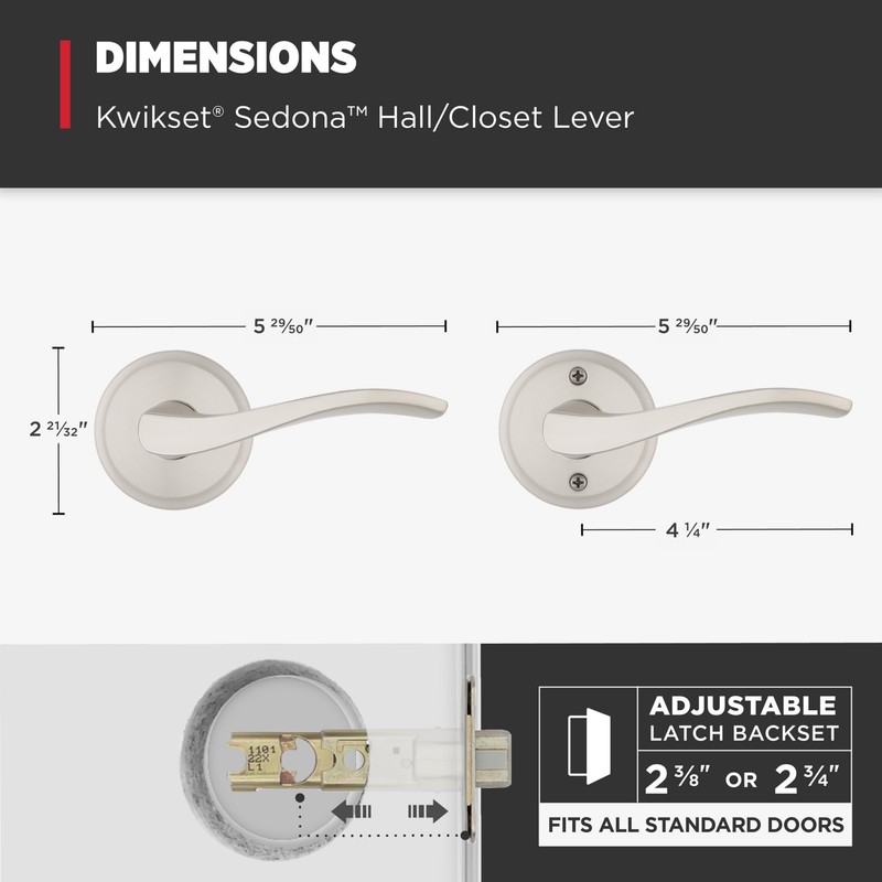 Kwikset Sedona Interior Passage Door Handle, Lever for Closet and