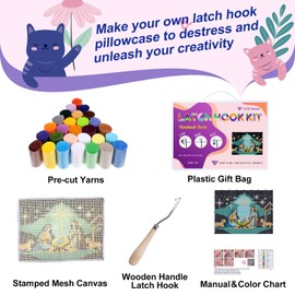 Woof Dog Bone Latch Hook Kits for Adults Kids Beginners Cute Letters Latch Hook Rug Kit Pre-Printed Hook and Latch Carpet Making Kits Cross-stitch DIY Wall Hanging Crochet Set 20x15 In. Craft Gift