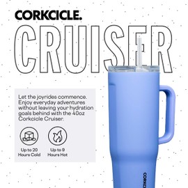 Corkcicle Cruiser Insulated Tumbler with Handle and Straw, Periwinkle, 40 oz – Reusable Water Bottle Keeps Beverages Cold for 20 Hours, Hot for 9 Hours – Cupholder Friendly