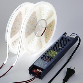 BENLUN 24V COB LED Strip Light 65.6ft (2 Rolls of 32.8ft) Kit, 6000K Cool White Cuttable 11W/M 312LEDs/M CRI 93 LED Tape Lights with Power Supply for Bedroom Kitchen Living Room Ceiling