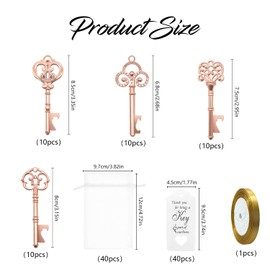 40 Pieces Key Bottle Opener, Gift Tags, Transparent Bag, Party Accessories, Wedding Favours, Antique Rustic Party Decoration (Rose Gold)