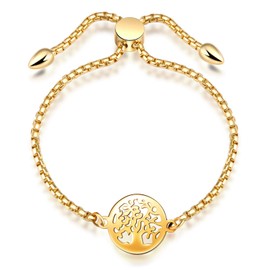 Feilok Women's Elegant Stainless Steel Charm Bracelet Bangle Adjustable Tree of Life Bracelet for Women Girls, Stainless Steel