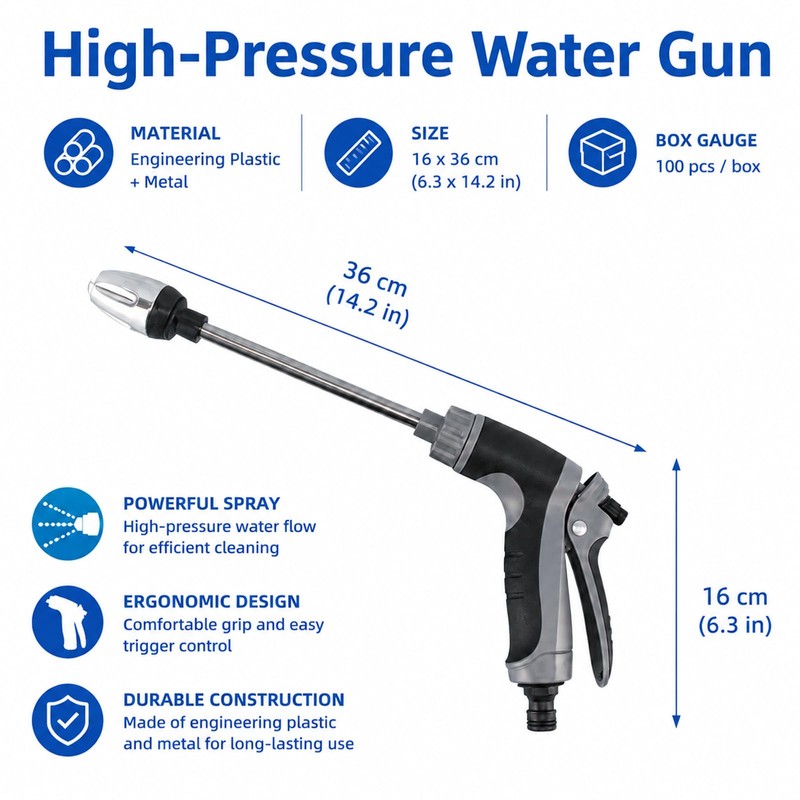 Pressure Washer Nozzle, Long Metal Extension Pole, Ergonomic Non-Slip Handle,
