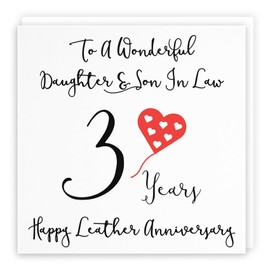 Hunts England - Daughter And Son In Law 3rd Anniversary Card - To A Wonderful Daughter & Son In Law - 3 Years - Happy Leather Anniversary - Love Heart Collection