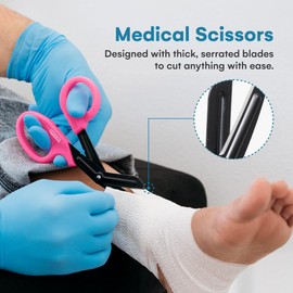 Madison Supply Trauma Shears for Nurses - Premium Stainless Steel Medical Scissors with Non-Stick Blades - 7.5" Surgical Nurse Scissors for First Aid and Emergency Use - Fluoride Coated Blades - Pink